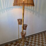 50s rattan plant stand floor lamp
