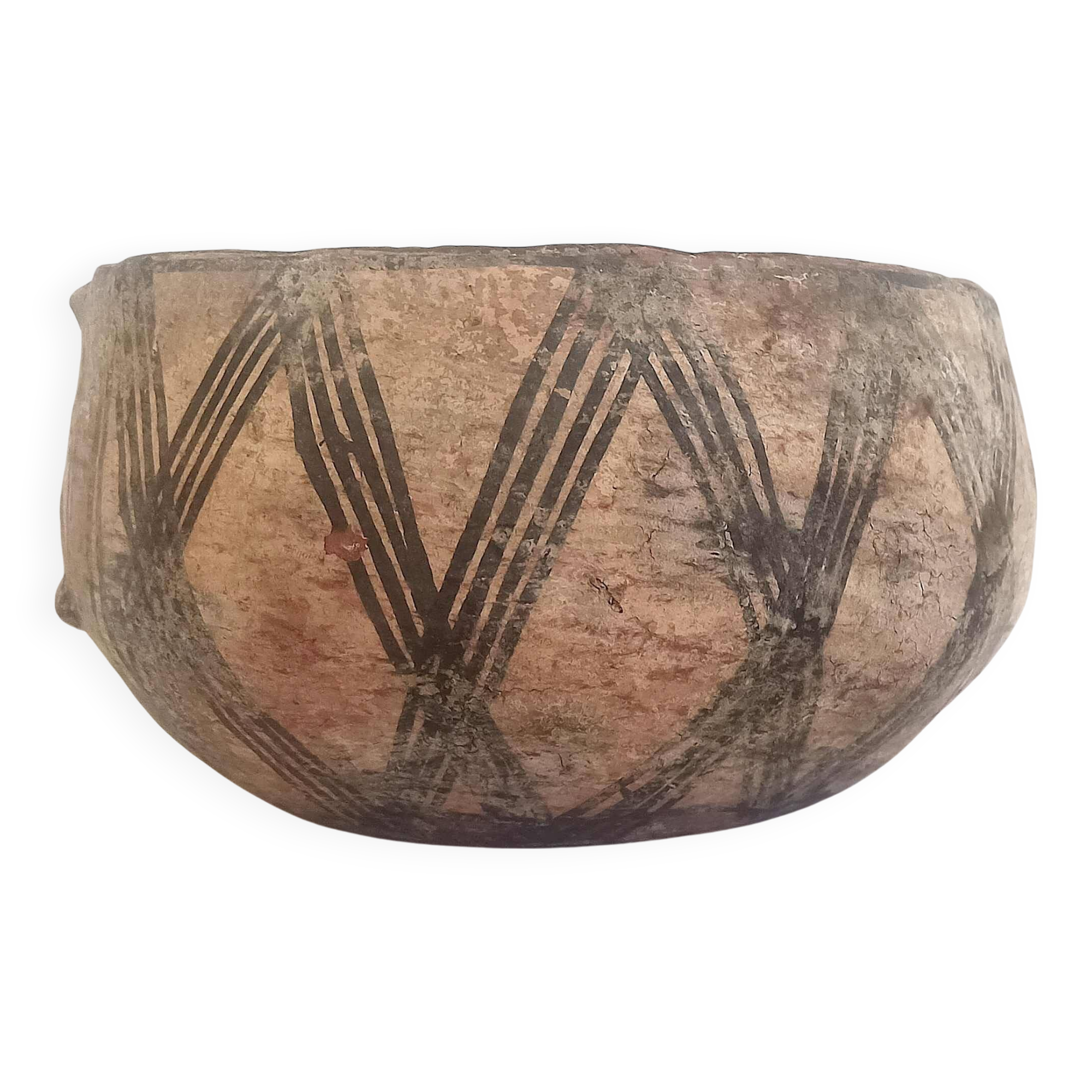 Large ethnic style bowl in orange terracotta, early 20th century