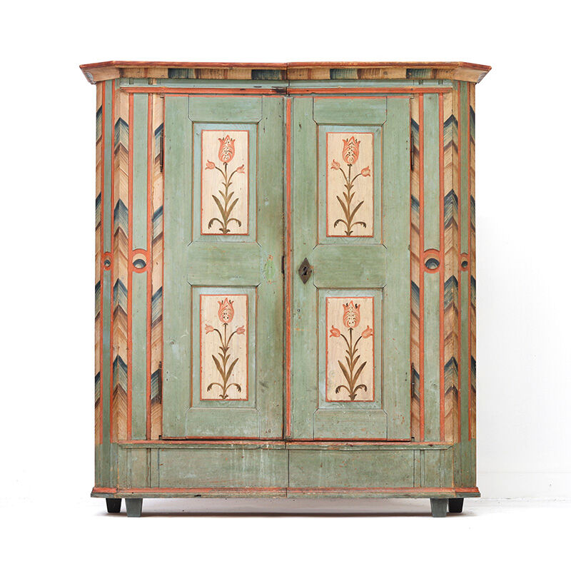 Rustic Weathered Farmhouse Folk Art Painted Bridal Cabinet