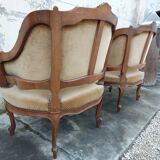 Pair of armchairs basket louis XV in carved walnut