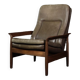 Fauteuil haut en teck et cuir marron avec dossier inclinable, style danois du milieu du siècle, années 1960