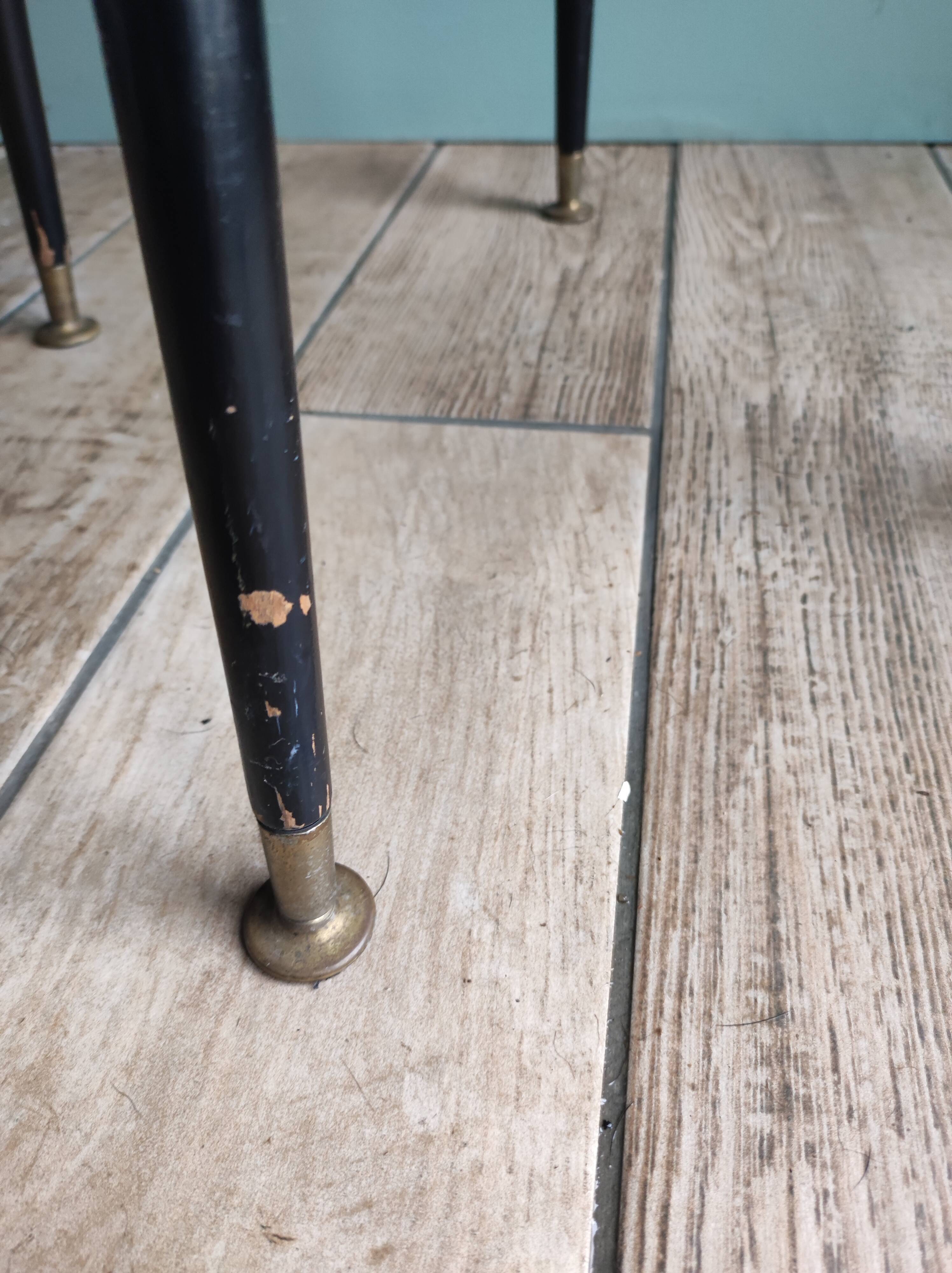 Side table plant holder formica feet compass wood brass vintage