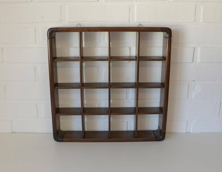 Vintage wooden wall knick knack shelf / shadow box / Gianfranco Frattini