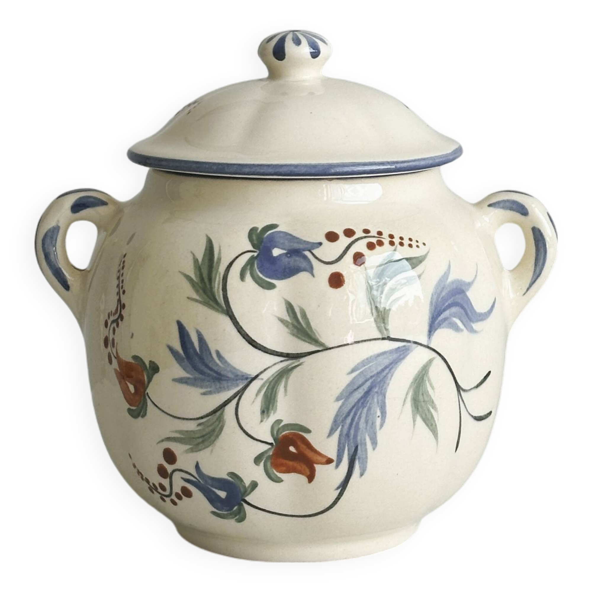 Ceramic condiment pot, hand painted sugar pot