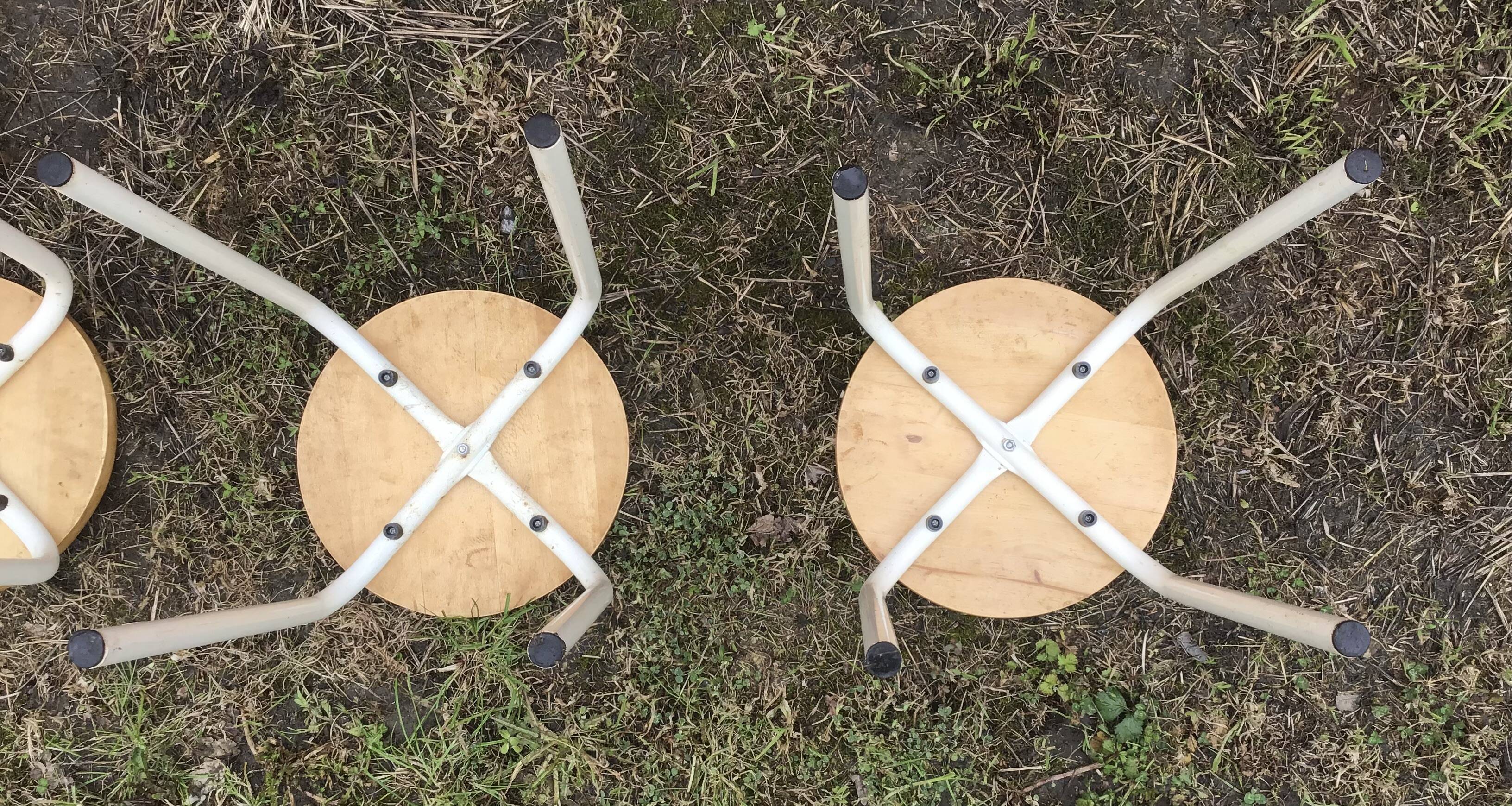 Set of 4 industrial style wood and metal stools
