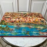 Oil painting on canvas landscape colorful seaside vintage