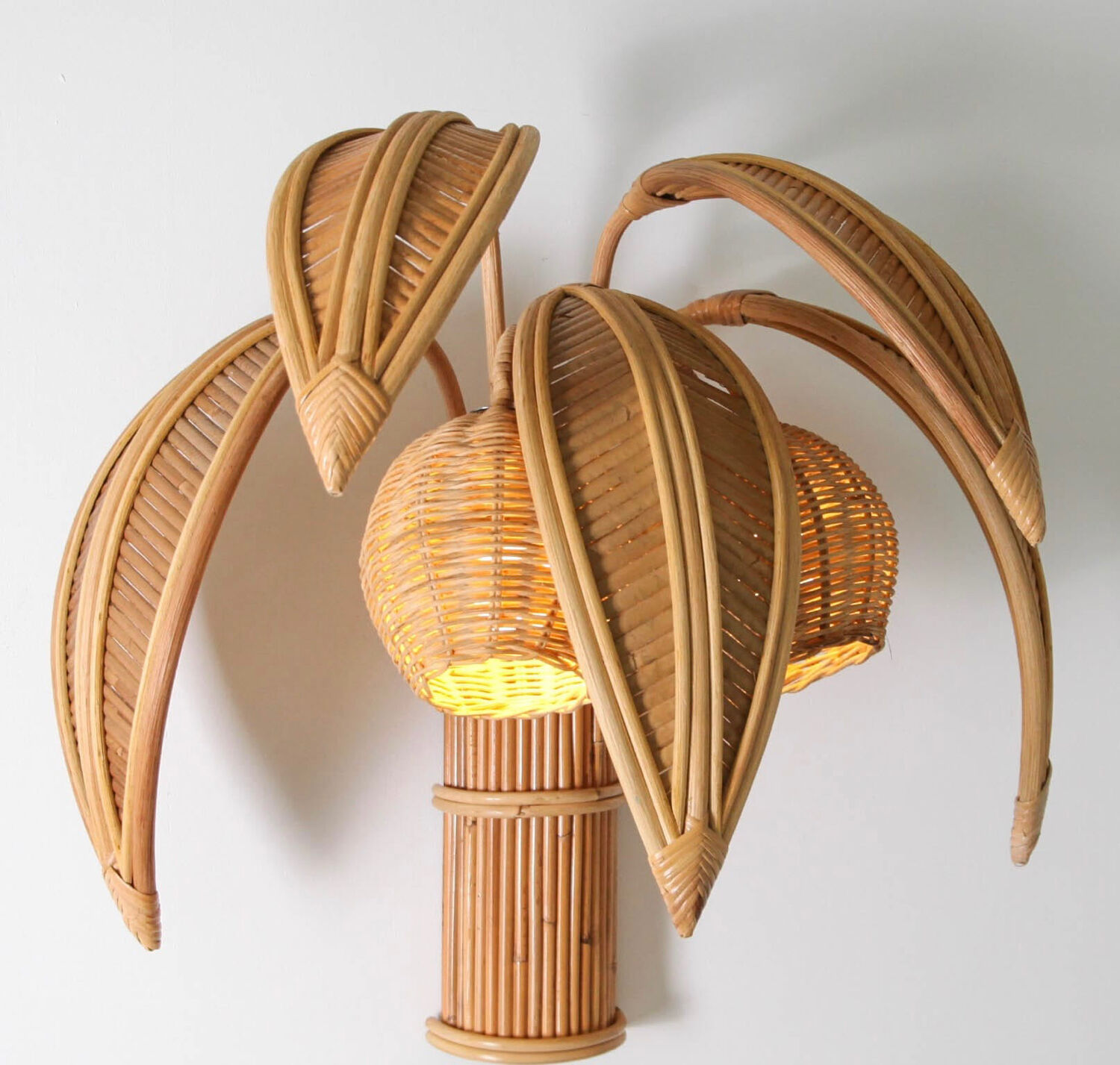 Paire d’appliques « cocotier/palmier » en rotin