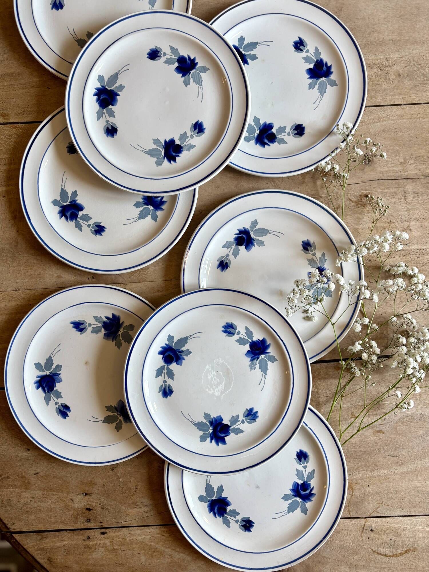 Set of 8 vintage dessert plates, Murcie model by Moulin des Loups