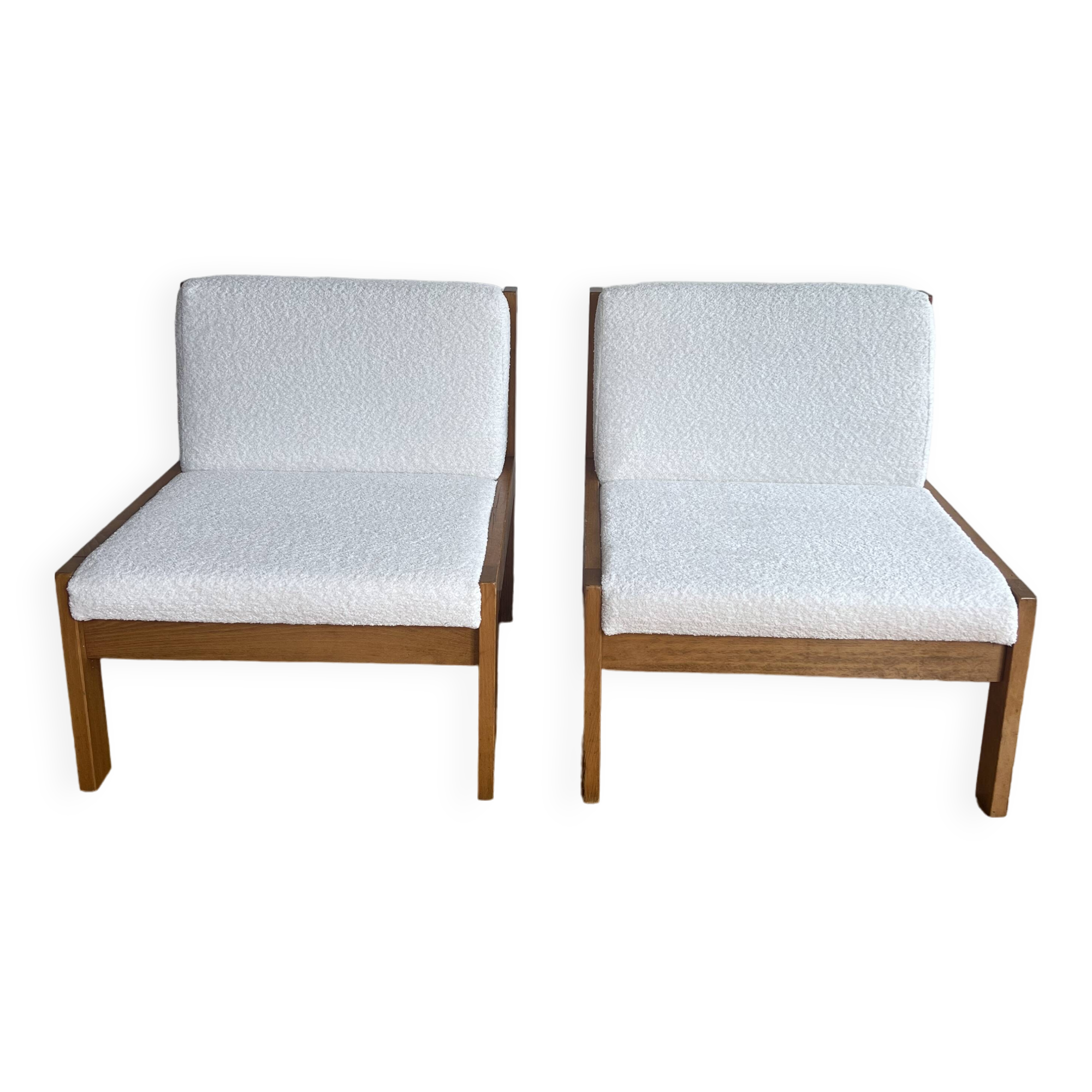 Paire de chauffeuses Baumann bouclette blanche