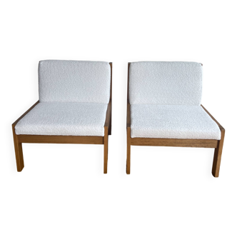 Pair of Baumann white bouclette armchairs