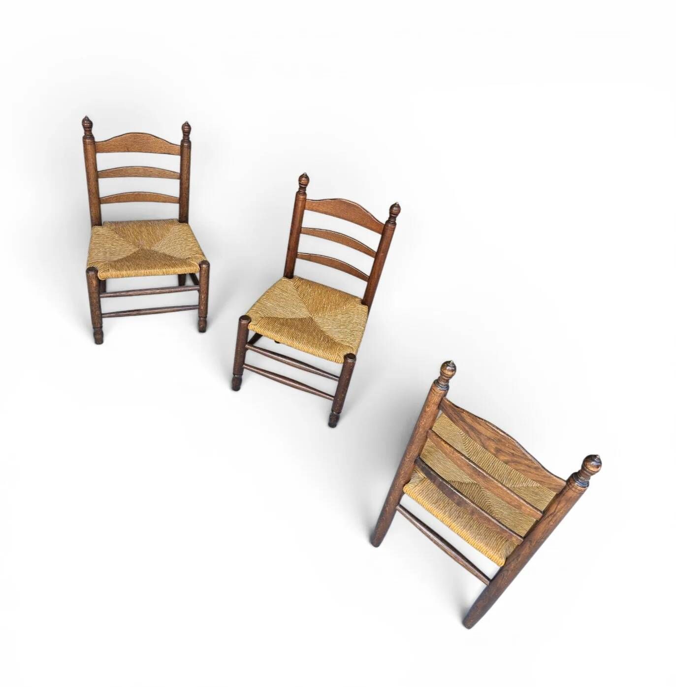 3 x Antique provincial ladderback child's chair / rush seat / 1930s