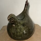 Coq vintage en grès émaillé vert olive