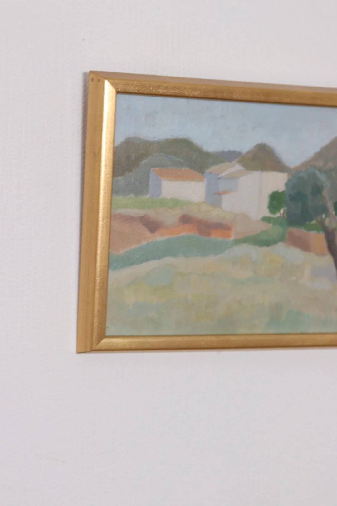 Original Swedish Oil on Panel – “Mountain Village” by Anna Küntzel