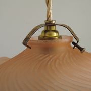 French Vintage 1930s Pink Frilled Glass Shade Hanging Light Brass Fittings