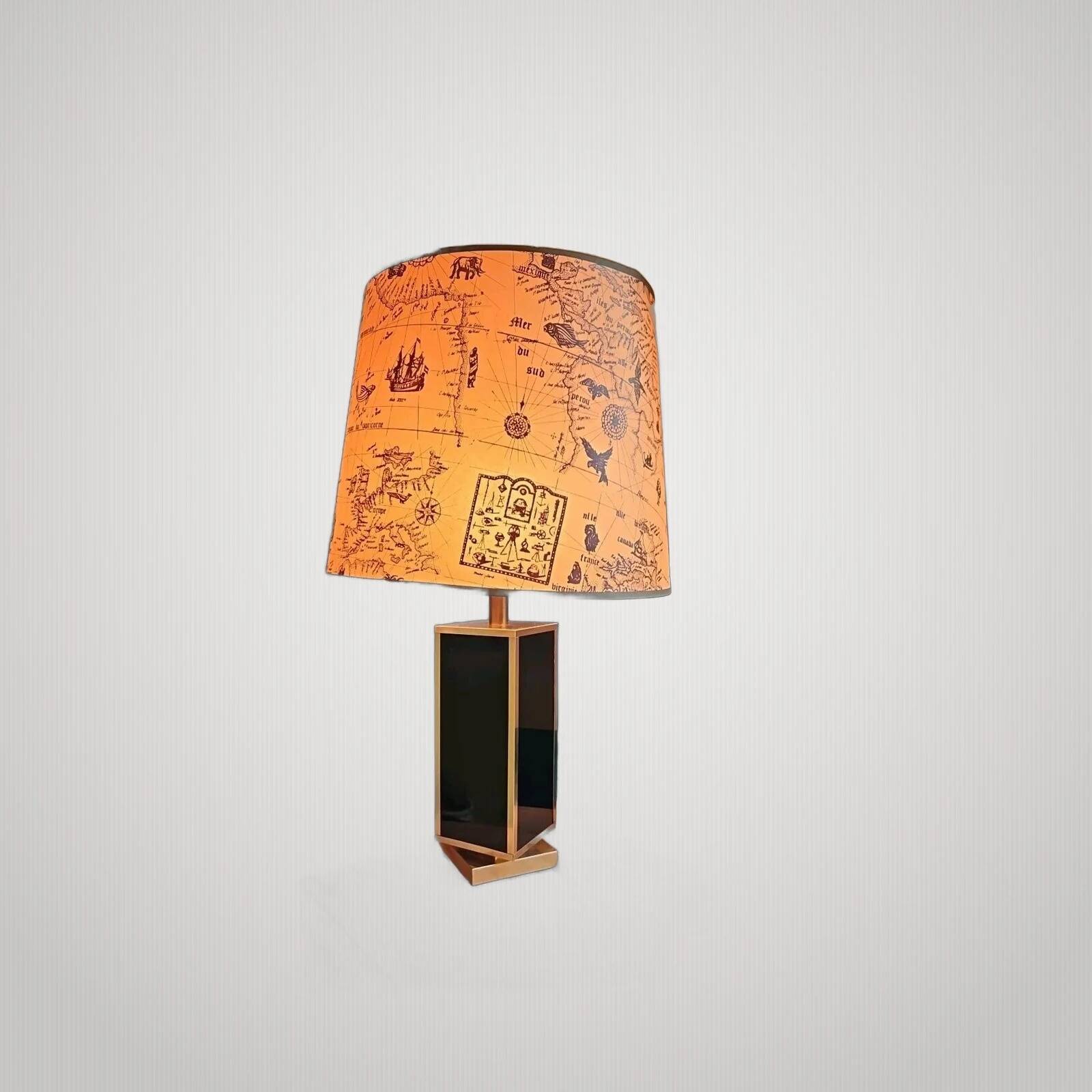 Large Brass and Black Lamp 1970s Dlg Maison Jansen Design and Elegance