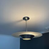 Modernist art deco pendant lamp, chrome brass and glass, France 1930 vintage