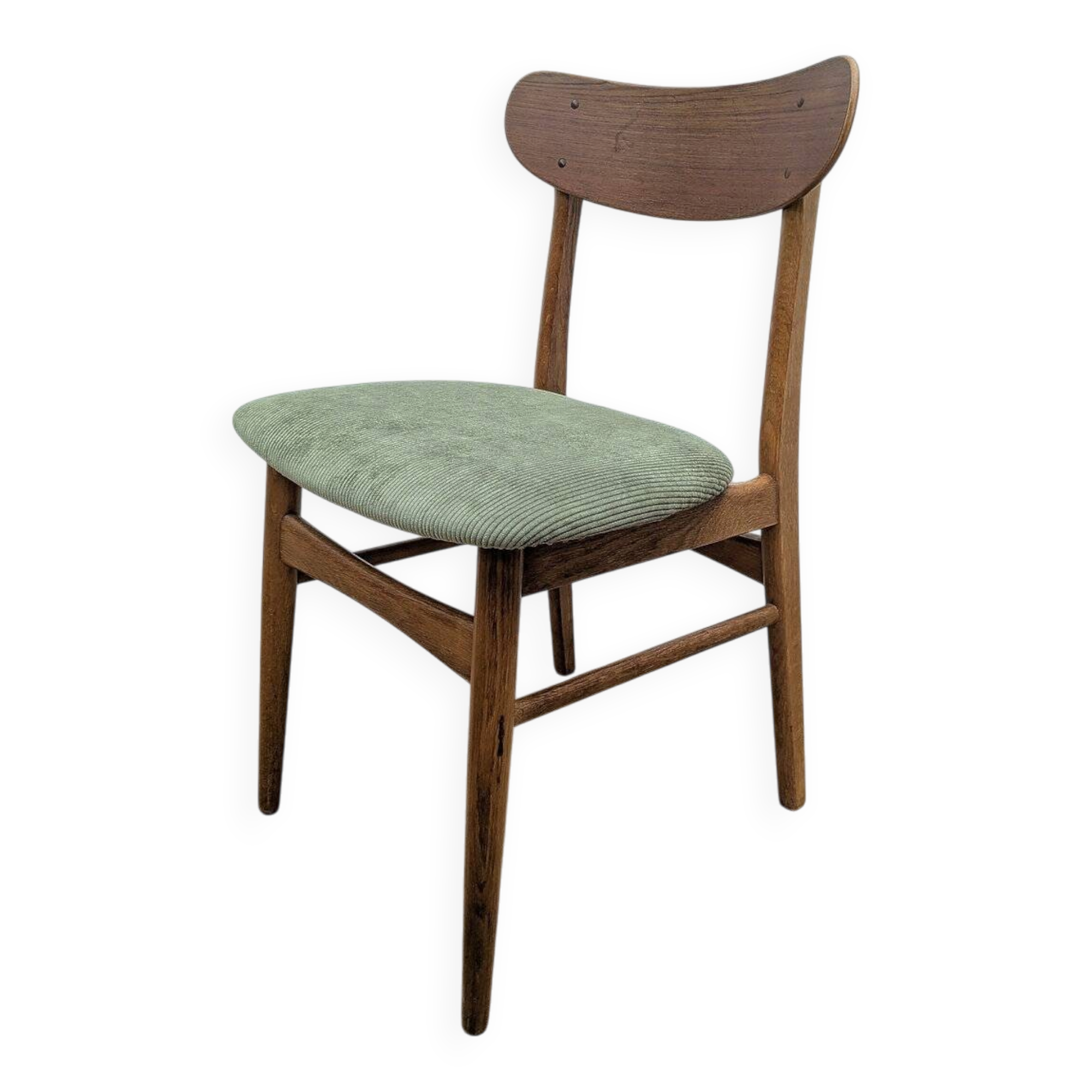 Chaise scandinave teck & tissu vert