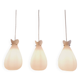 Set of 3 Scandinavian pendant lights in white satin glass, 1960s