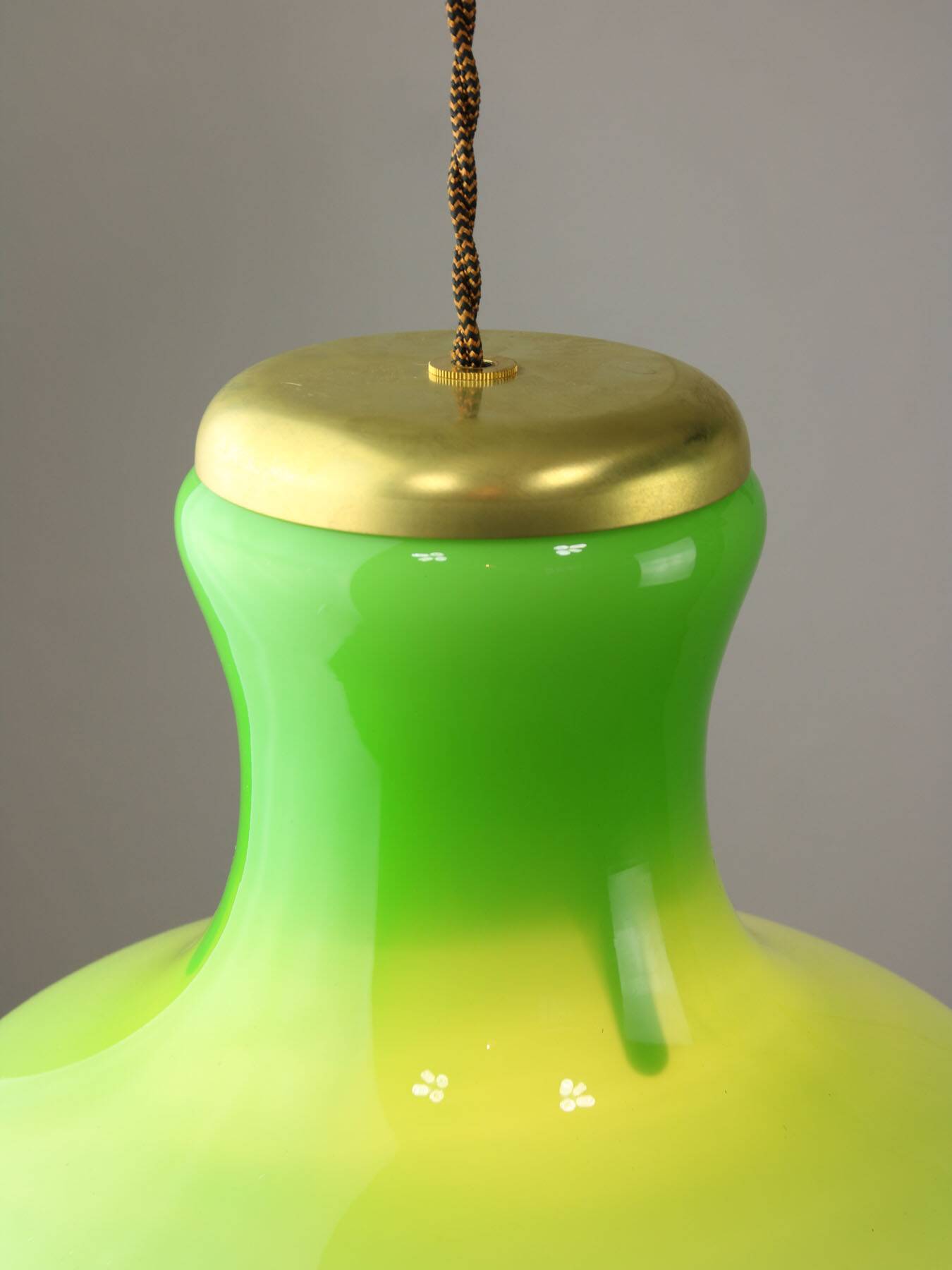 Big Mid-century Italian Brass and Glass Pendant Lamp