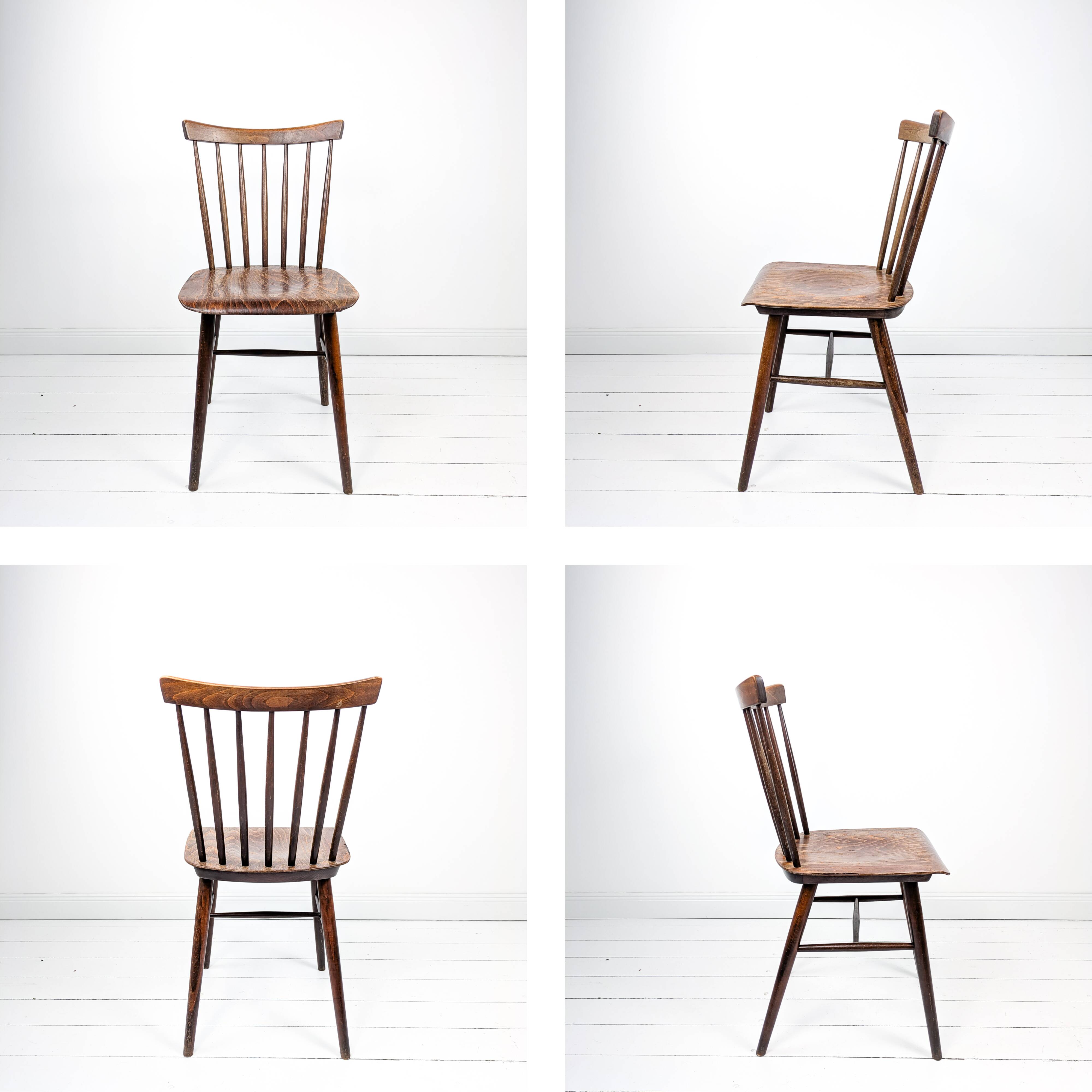 Chaise vintage en bois avec dossier à barreaux, style classique rustique 60
