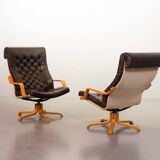 Noboru Nakamura Design Chocolate Brown Padded Leatherette Swivel Chairs 70s