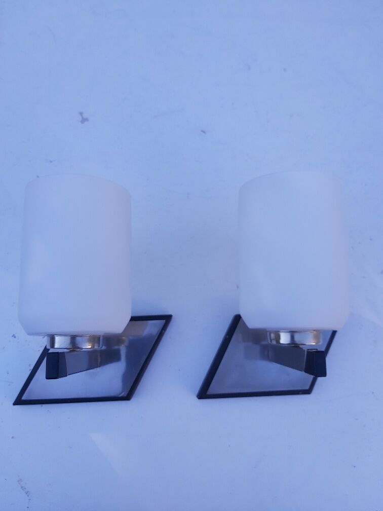 Pair of vintage metal and opaline wall light