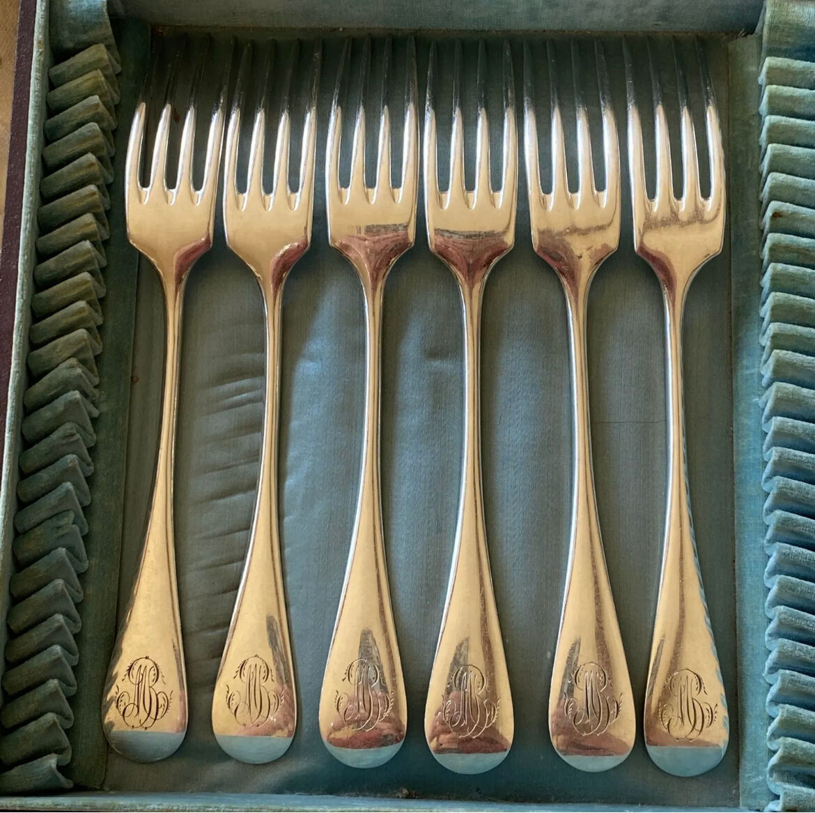 Set of 24 old cutlery: Alfenide housewife, monogrammed Fidelio model