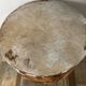 Tripod storage pouffe in wood and cowhide from the 60s-70s.