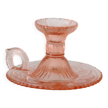 Cellar rat candle holder, pink glass