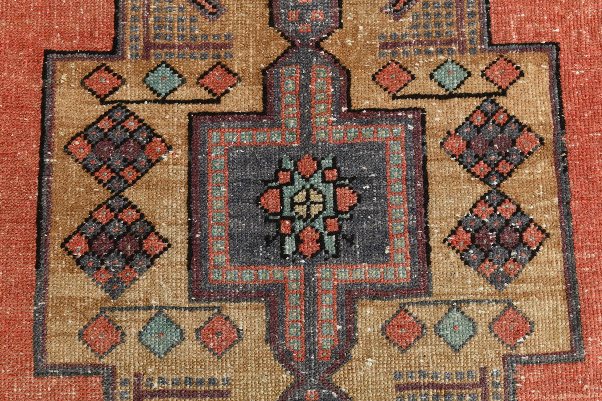 Red & Yellow Turkish Vintage Rug, 109x193Cm