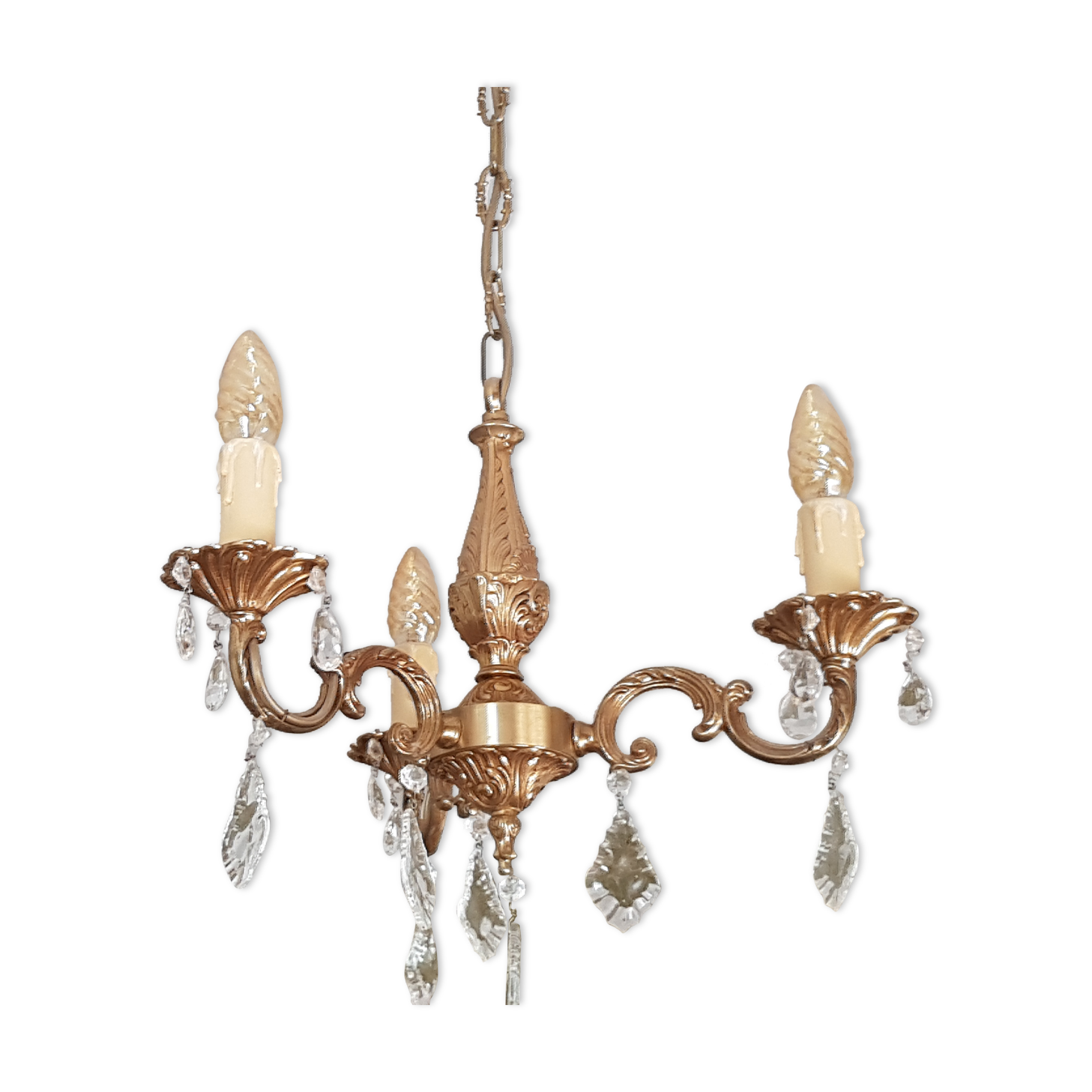 Brass chandelier 3 branches with grapevines, Louis XV style