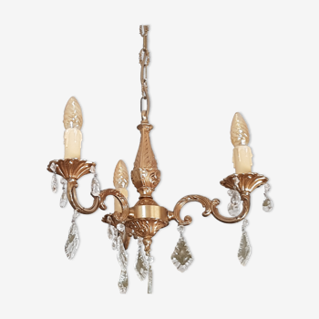 Brass chandelier 3 branches with grapevines, Louis XV style