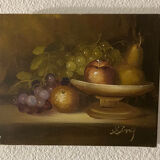 Oil on canvas still life with fruit cup