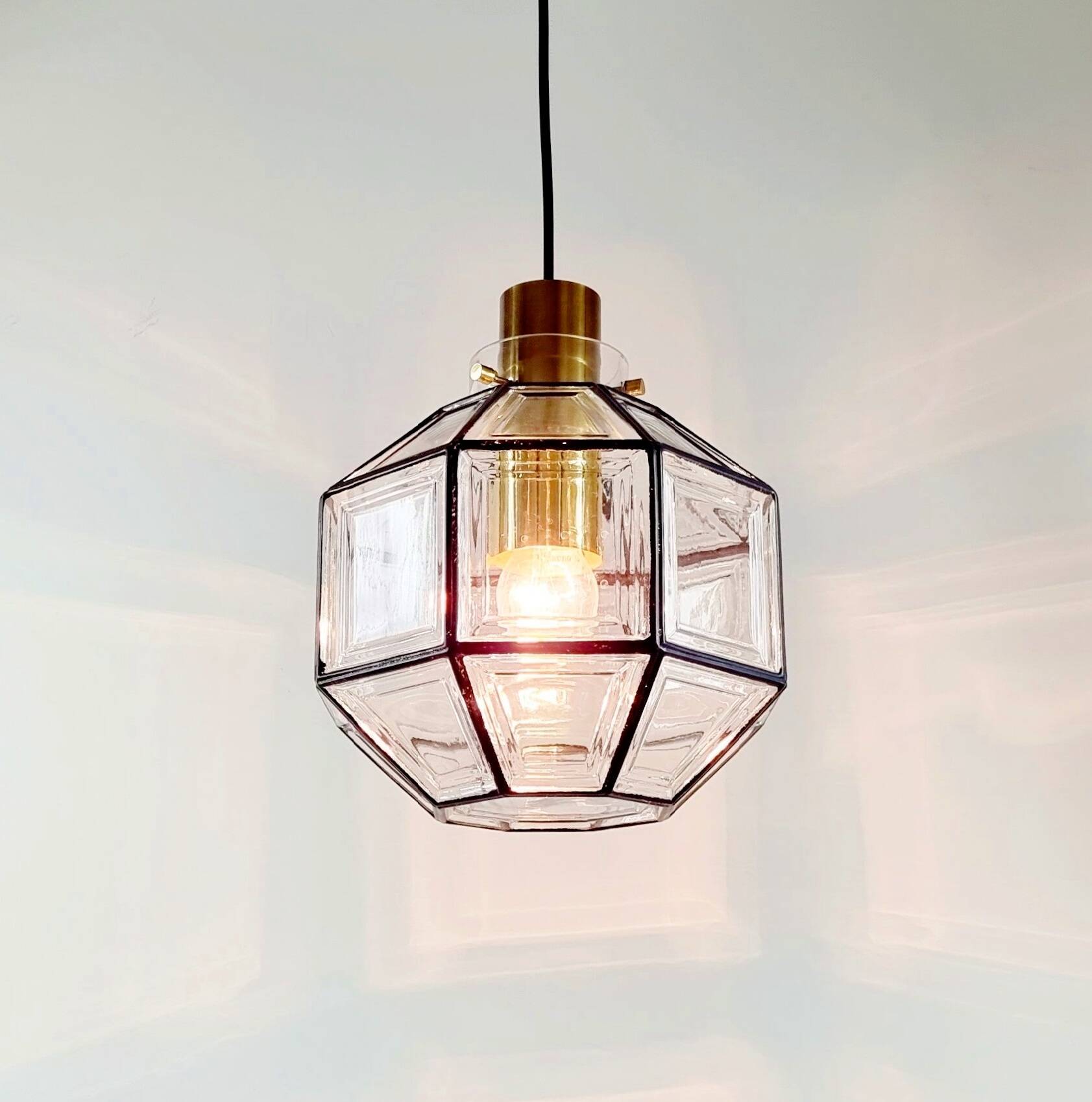 Large Mid-Century Octagonal Glass Ceiling Light from Limburg, Germany, 1960s