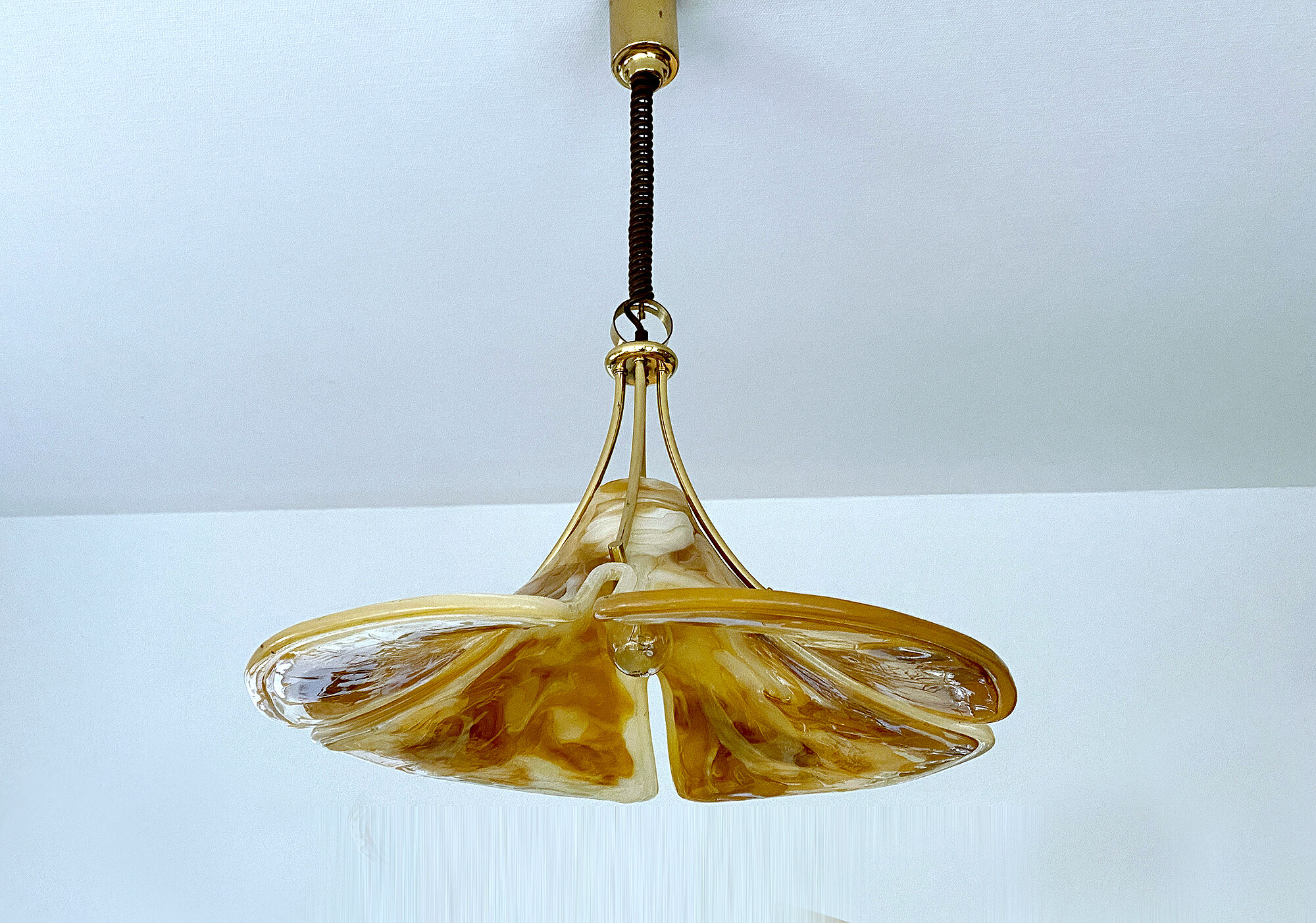 Adjustable vintage design XXL pendant lamp, brass plexiglass, 70s