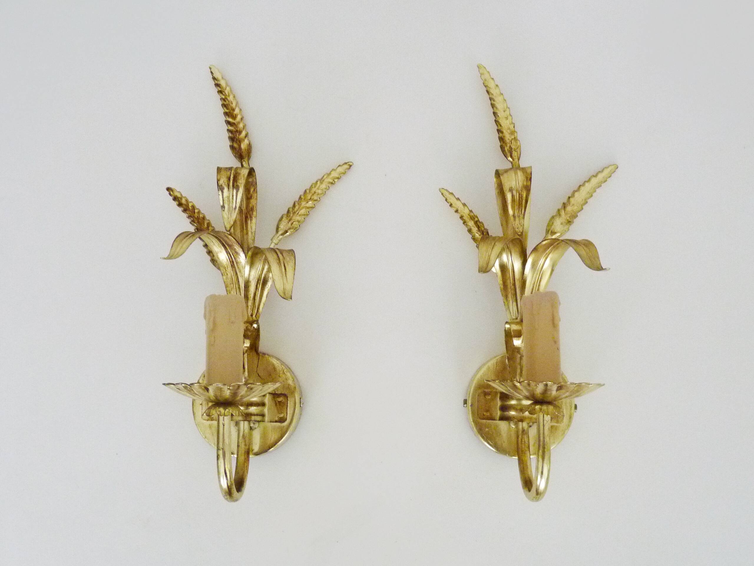 Pair of vintage golden wheat ear wall sconces Maison Masca Florence
