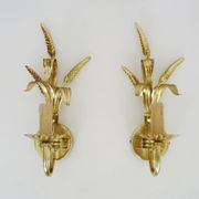 Pair of vintage golden wheat ear wall sconces Maison Masca Florence