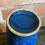 Antique ALDO LONDI vase for Bitossi, Chiseled Ceramic, Blue, Rimini Series