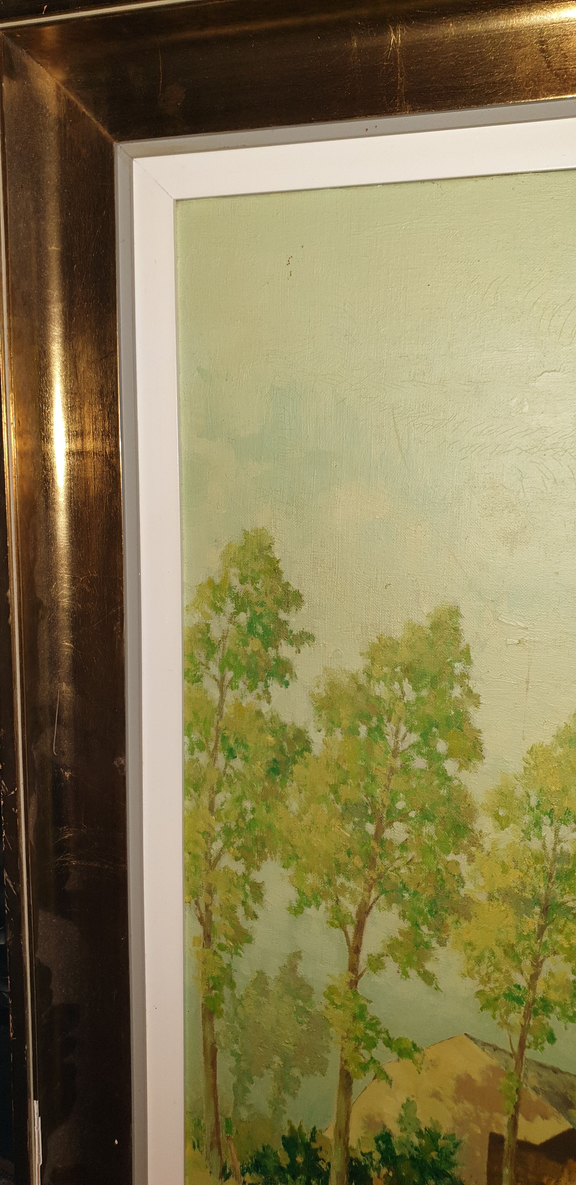 Huile sur toile campagne pastorale 1970