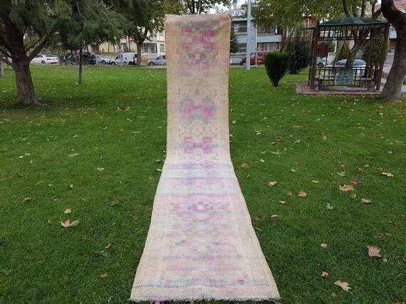 Vintage Turkish hallway rug 92x492 cm