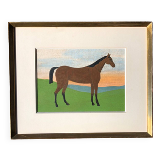 Naive equestrian art painting