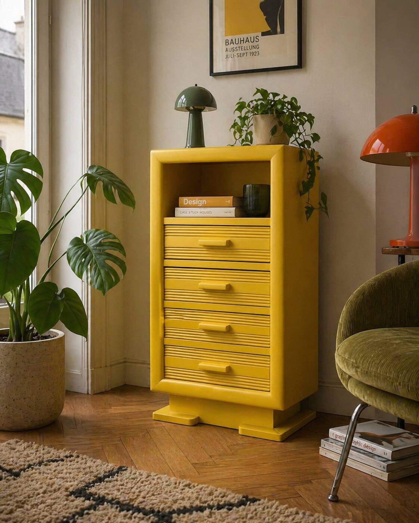 Ochre yellow Art Deco chest of drawers