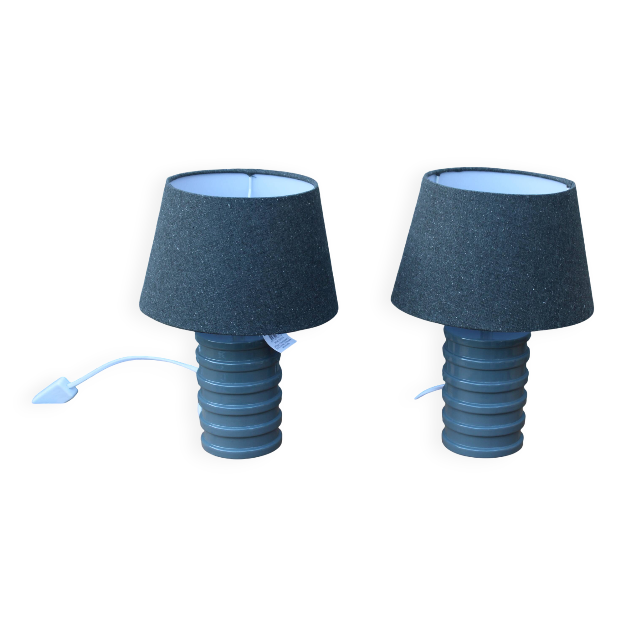 Pair of grey ceramic lamps & mottled grey lampshades – Contemporary design