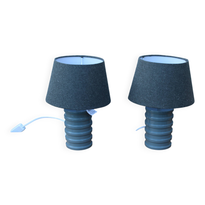 Duo de lampes céramique grise & abat-jour gris chiné – Design contemporain