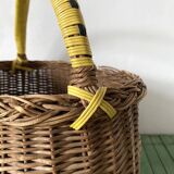 Vintage basket in woven wicker and scoubidou wire