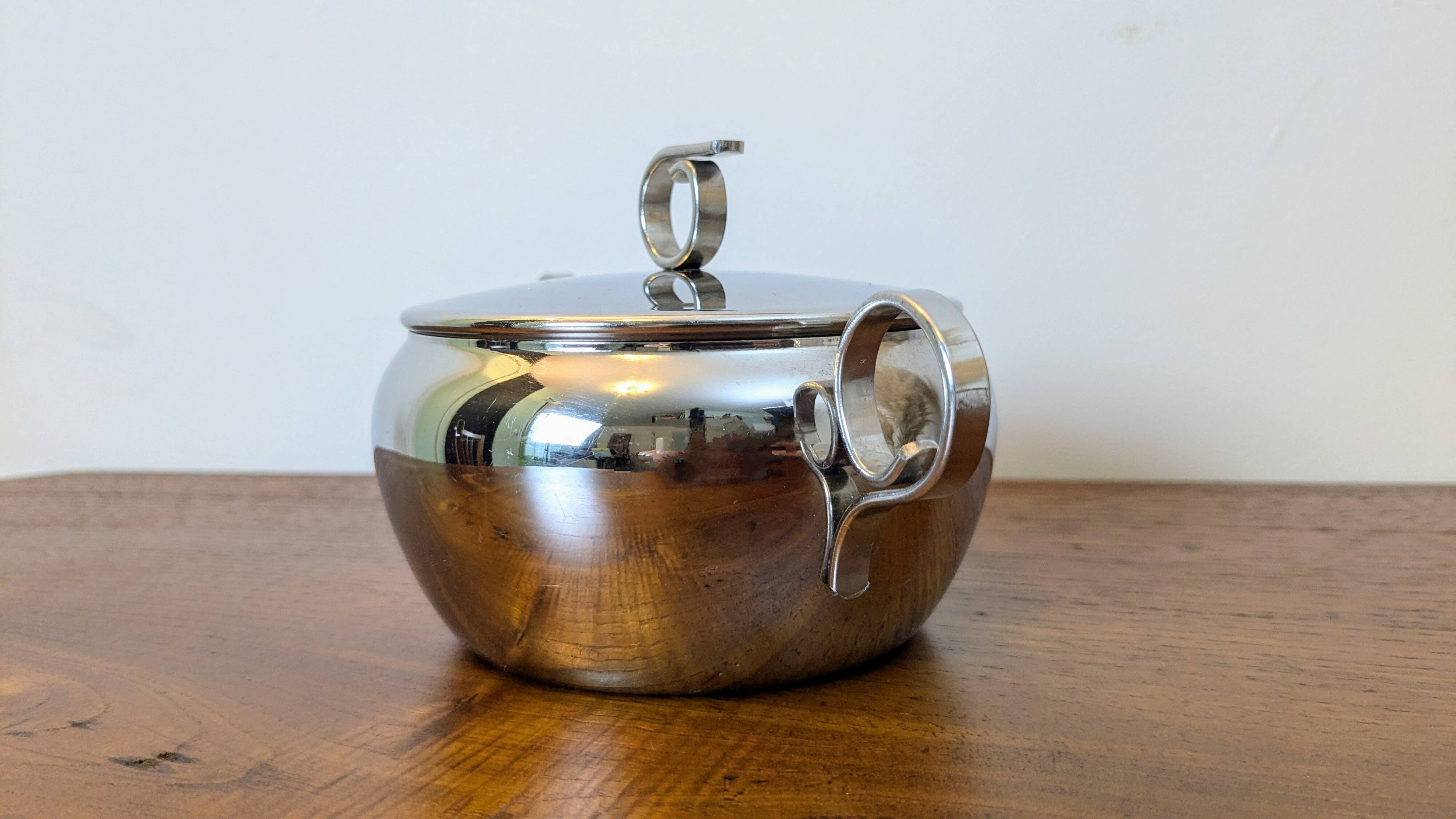Antique stainless steel sugar bowl by Remy Letang