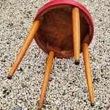 Baumann Low Stool Varnished Beech and Red Faux Leather