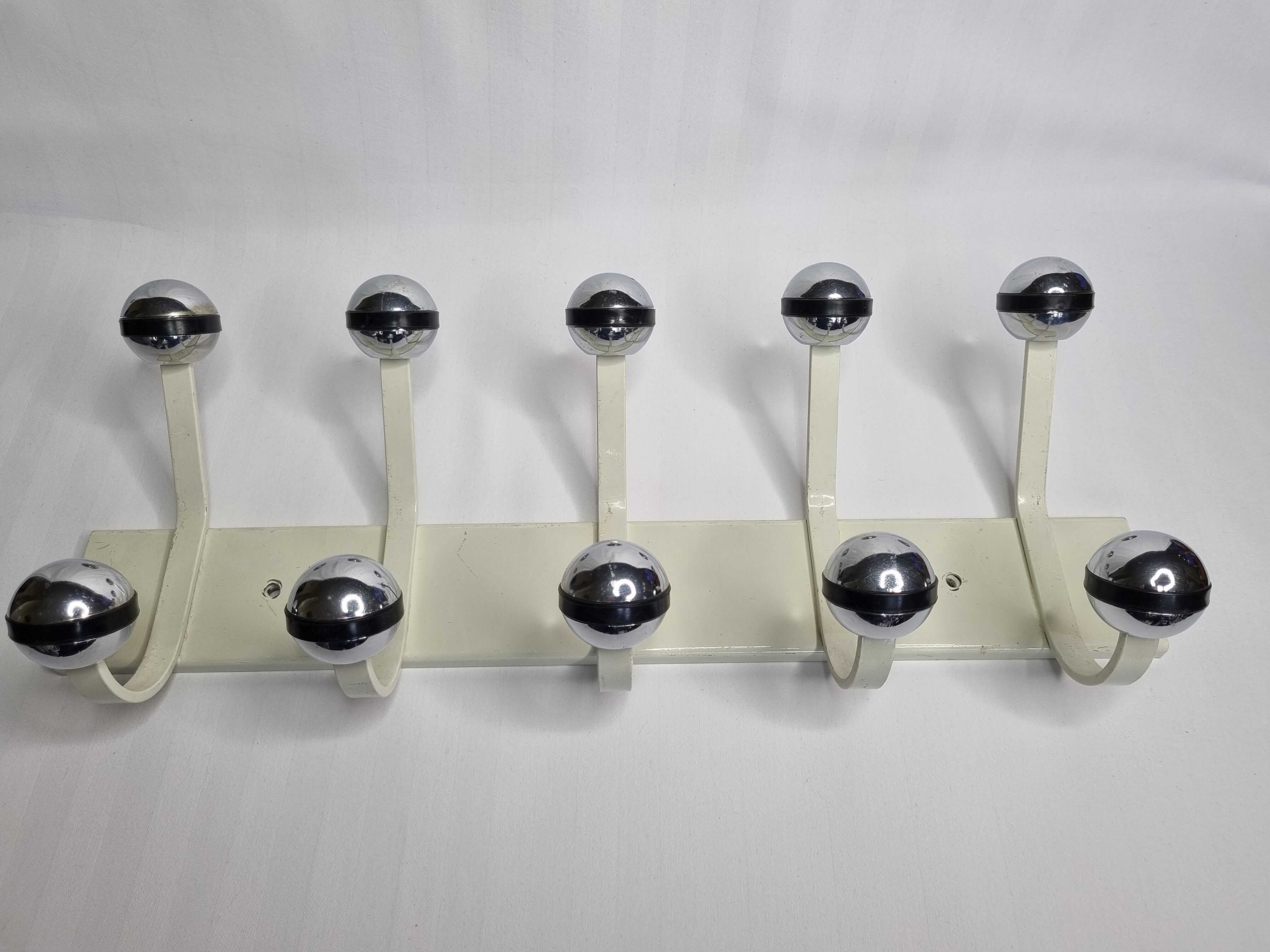 Vintage wall coat rack, five hooks, 70s
