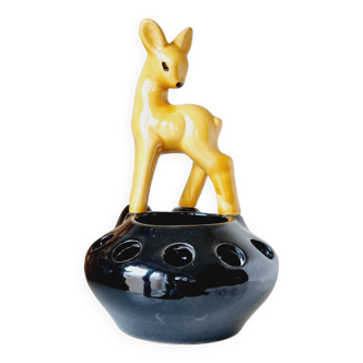 Fawn black yellow ceramic flower pick