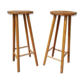 Paire tabouret haut en bois assise bar hexagonal vintage